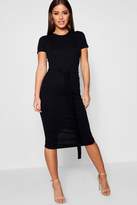 Thumbnail for your product : boohoo Petite Pleat Front Belted Tailored Midi Dress