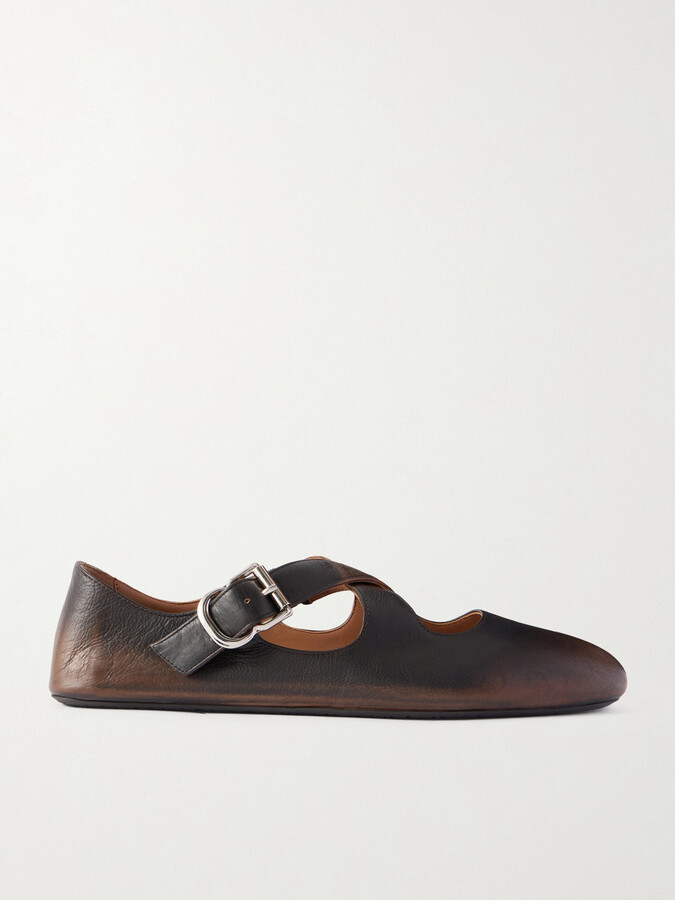 Alaia Criss Cross Leather Ballet Flats - Brown