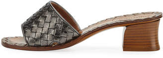 Bottega Veneta Intrecciato Metallic Leather 40mm Slide Sandals