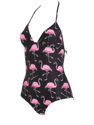 Flamingo Print Lycra One Piece Swimsuit