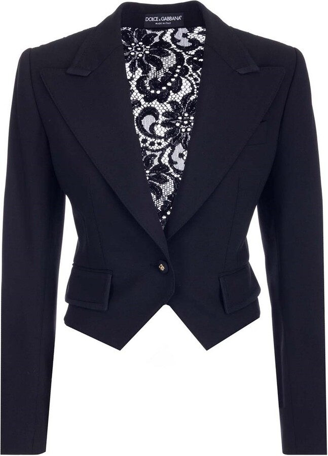 Dolce & Gabbana Lace Detailed Cropped Blazer in Black Womens Jackets Dolce & Gabbana Jackets - Save 45% Blue 