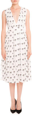 Victoria Beckham Sleeveless Pleated Daisy-Print Midi Dress