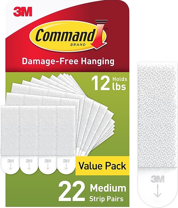 Command Medium Picture Hanging Strips, 12 lb., White, 22 Pairs/Pack (17204-22NA)