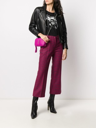 Semi-Couture Cropped Kick-Flare Houndstooth Trousers