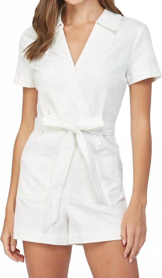 Fate Short Sleeve Wrap Romper With Collar In White