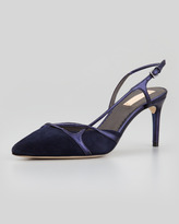 Thumbnail for your product : Reed Krakoff Suede Point-Toe Slingback Pump, Navy