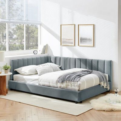 Mercer41 Full Size Upholstered Tufted Bed Frame Sofa Bed Frame With Comfortable Backrest And Armrests Full Size Bed For Bedroom Living RoomVelvet-(81''*60'