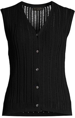 Donna Karan Sleeveless Button-Front Loose-Weave Knit Top