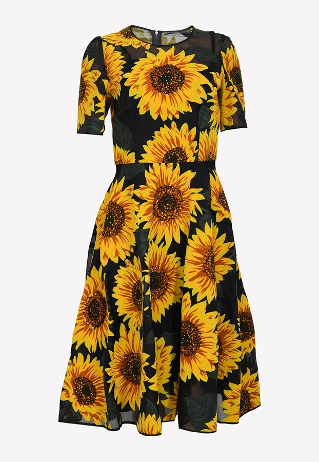 東京銀座販売 Sunflower-Printed Midi 新品未使用タグ付 Dress ひざ丈ワンピース