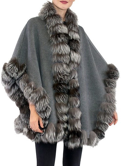 Wool cape with fur trim Outlet