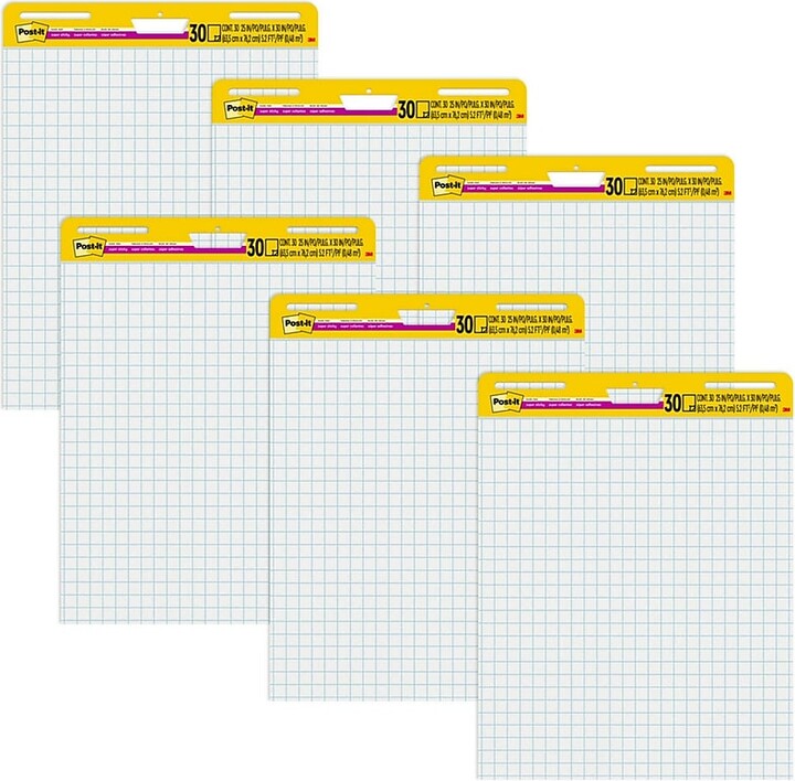 Post-it Super Sticky Wall Easel Pad, 25" x 30", Grid Lined, 30 Sheets/Pad, 6 Pads/Pack (560 VAD 6PK)