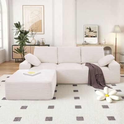 4-Person Oversized L-shaped Compressed Sectional Sofa With Large Ottoman