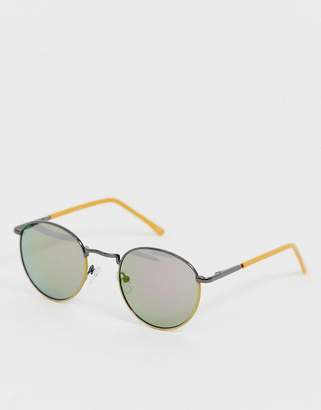 ASOS Design DESIGN round sunglasses with yellow detail