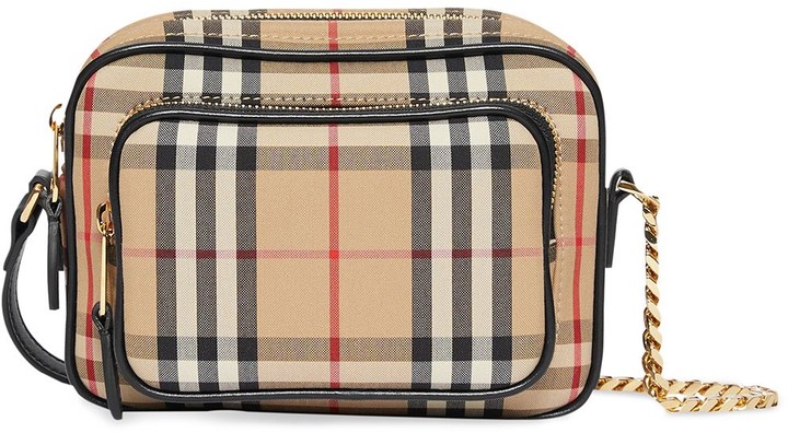 micro leather and vintage check cube bag