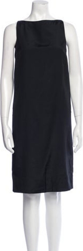 Gucci Wool Shift Dress Blue Pleated Accents Sleeveless with Bateau Neckline Concealed Zip Closure at Back Designer