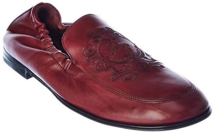 Herren Schuhe Slipper Pantoletten Dolce & Gabbana Velvet Slippers With Coat Of Arms Embroidery in Rot für Herren 