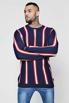 boohoo NEW Mens Vertical Stripe Knitted Jumper in Cotton
