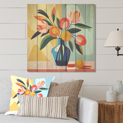 Winston Porter Henri Matisse Style Boho Flower Bouquet I - Boho Pottery On Wood Print