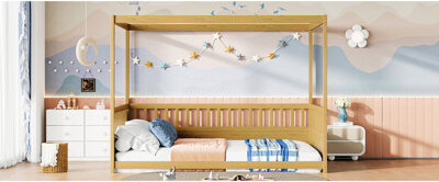 Lark Manor Full Floor Bed For - Construction And Natural Wood Tone 's Canopy Frame Stylish Safe ' Rooms
