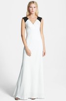 Thumbnail for your product : Vera Wang Lace Detail Matte Crepe Gown