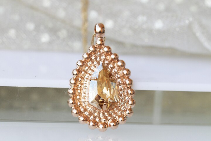 Etsy Rose Gold Pear Drop Necklace Champagne Crystal Pendant