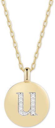 CHARMBAR Cubic Zirconia Initial Reversible Charm Pendant Necklace in 14k Gold-Plated Sterling Silver, Adjustable 16"-20"