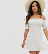 Thumbnail for your product : ASOS DESIGN Petite textured bardot mini sundress with lace inserts