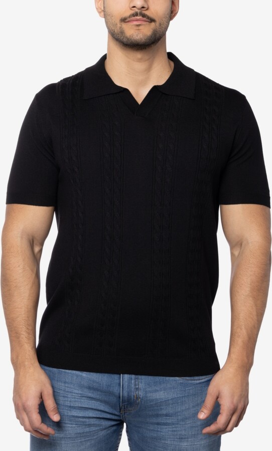 Spring+Mercer Spring + Mercer Men's Cable Knit Johnny Collar Short Sleeve Sweater Polo