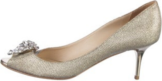 Jimmy Choo Glitter Pumps Gold Peep-Toes