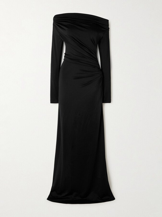 Victoria Beckham Off-the-shoulder Draped Satin Gown - Black
