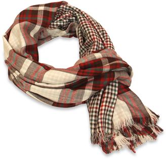 Boho Reverse Check Scarf in Red/Grey