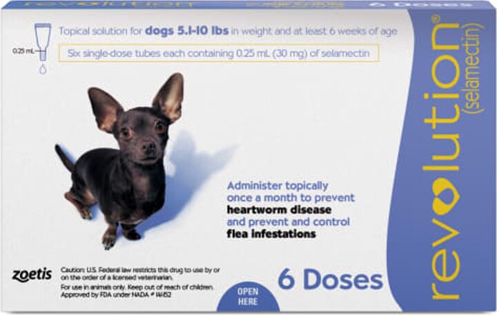 Revolution 30 mg Selamectin Topical Solution for Dogs, 5.1-10 lbs, 6 treatments