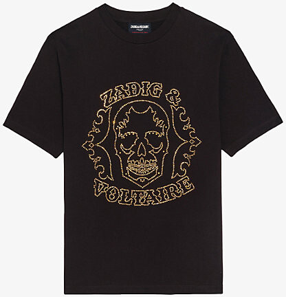 Zadig & Voltaire Womens Dark Chocolate Edwin Rhinestone-Embellished Cotton-Jersey T-Shirt M