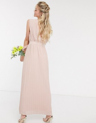 Y.A.S pleated maxi dress with deep v neck in pink