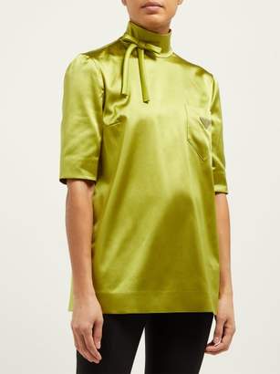 Prada High-neck Silk-blend Technical-satin Blouse - Womens - Green