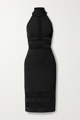 Herve Leger + Net Sustain + Julia Restoin Roitfeld Recycled Stretch-jersey And Ribbed-knit Dress