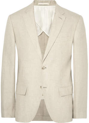 Club Monaco Beige Grant Slim-fit Puppytooth Linen Suit Jacket