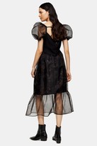 Thumbnail for your product : Topshop Black Floral Print Organza Midi Skirt