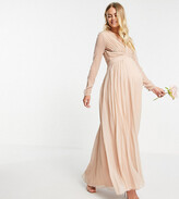 Thumbnail for your product : ASOS Maternity ASOS DESIGN Maternity Bridesmaid ruched waist maxi dress with long sleeves and pleat skirt in blush