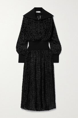 Tory Burch Pleated Devoré-velvet And Tulle Maxi Dress - Black
