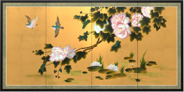 Oriental Furniture Lilly Pad Pond on Leaf - Picture Frame Painting on Fabric