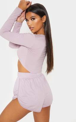 PrettyLittleThing Dusty Lilac Curved Hem Long Sleeve Crop Top