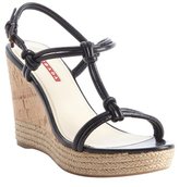 Thumbnail for your product : Prada Sport black leather knotted cork wedge espadrilles