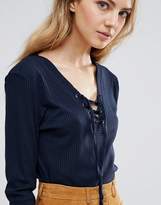 Thumbnail for your product : Ichi Lace Up Long Sleeve Top