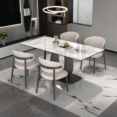 Graceful Nests Furnishings Rectangular light rock slab dining table set