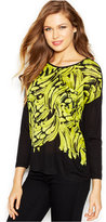 Thumbnail for your product : Kensie Three-Quarter-Sleeve Scoop-Neck Banana-Print Tee