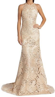 Naeem Khan Resort Ribbon-Embroidered Gown