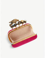 Thumbnail for your product : Alexander McQueen Peonie Pink Floral Raven Suede Knuckle Clutch Bag