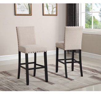 Roundhill Furniture Roundhill Biony Tan Fabric Bar Stools with Nailhead Trim, Set of 2