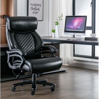 Tatte Big Tall Heavy Duty Leather Office Chair with Adjustable Built in Lumbar Support Wildon Home
